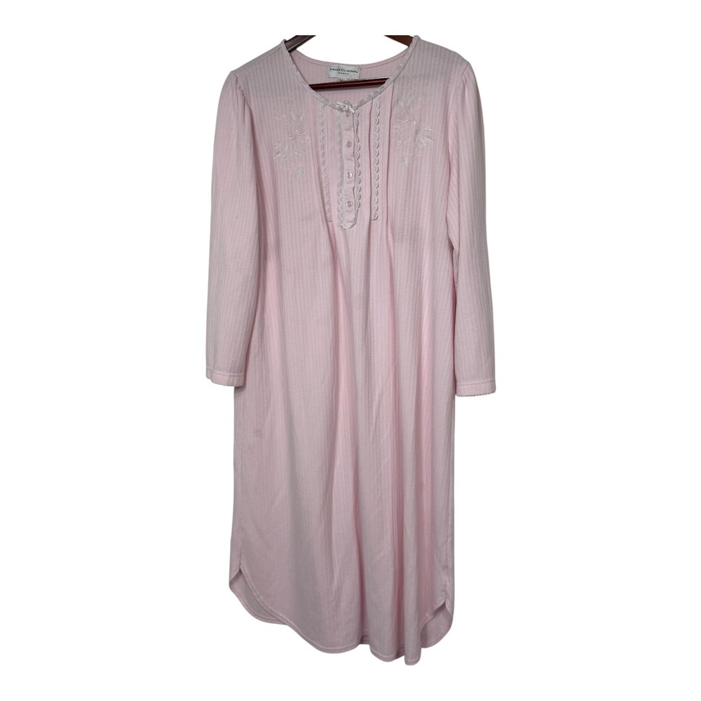 Miss Elaine Woman Pink Pointelle Knit Nightgown Embroidered Lace Trim 1X 541814X